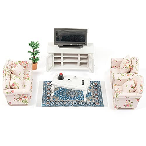 SAMCAMI Miniature Dollhouse Furniture 1 12 Scale Wooden Dollhouse Furniture Set for Dollhouse Living Room Doll House Furniture Incl Sofa TV Cabinet Coffee Table and Other Accessories Red