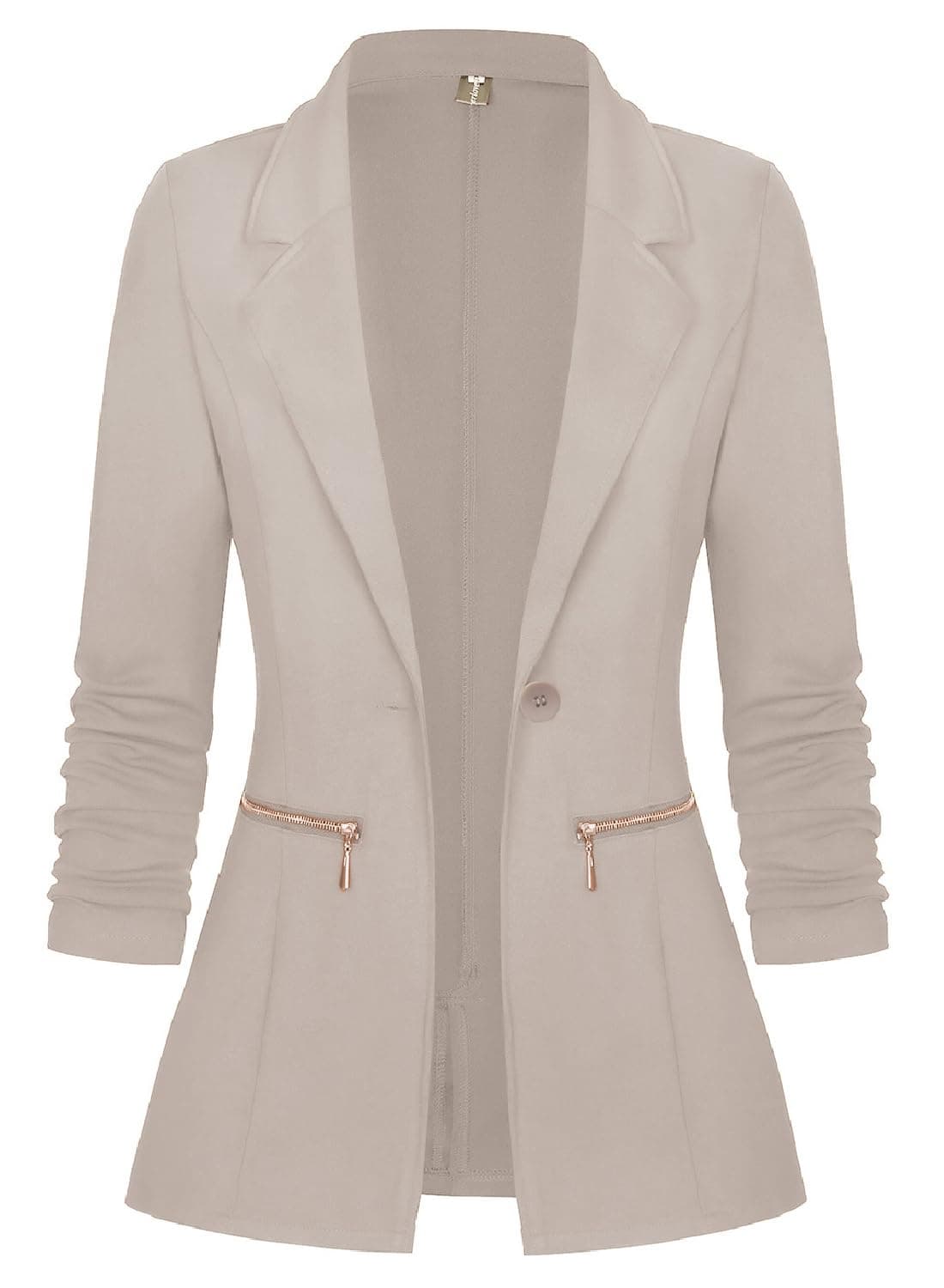 Genhoo Women's Solid Stretch Long Sleeve One Button Business Casual Outfits Blazer Jacket Light Khaki X-Large