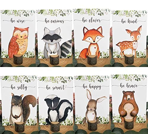 8Pcs Woodland Centerpieces and Wooden Stands Woodland Animal Baby Shower for Table Decorations Double Side Forest Themed Birthday Party Supplies Wild One Birthday Party Decorations for Boys Girls