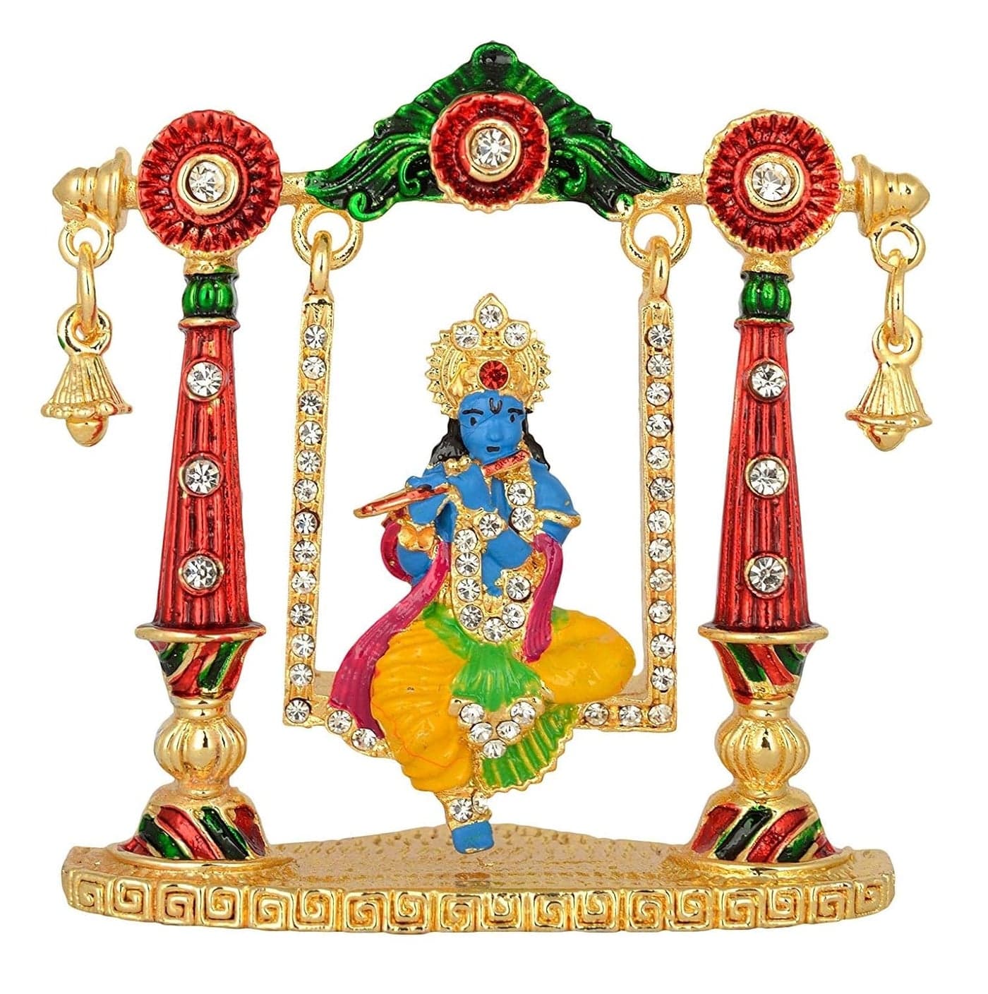 GCT Lord Krishna Idol on Jhula Bansuri Krishna Idol B100 Color Metal Statue for Home Dcor Car Dashboard Mandir Pooja Murti Temple Puja Office Table Showpiece