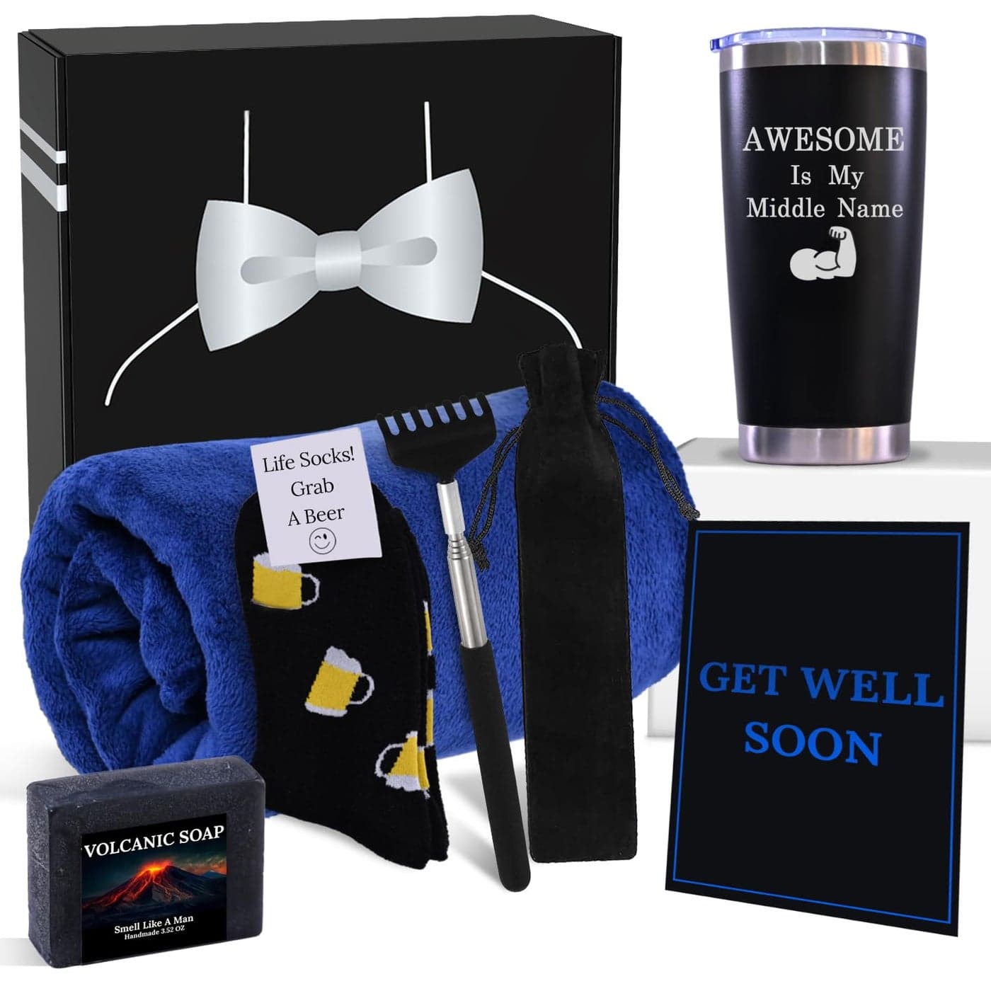 GOLDMUS Get Well Soon Gift Basket Men Get Well Gifts for Men After Surgery Hospital Care Package Thoughtful Feel Better for Comfort Recovery Encouragement