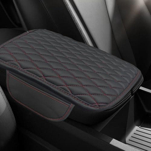 Car Center Console Cover Car Armrest Cover Cushion Leather Support Pad with 2 Storage Bags Universal Interior Decorative Accessory for Most Vehicles SUVs Trucks RVs Red