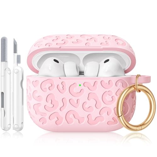 Wowwat for AirPods Pro 3 Case Cover 2025, Leopard Engraved Silicone Protective Shell Compatible with Apple Air Pod Pro 3 Generation Case for Women Girly,Cute iPod Pro 3 Case with Keychain- Pink