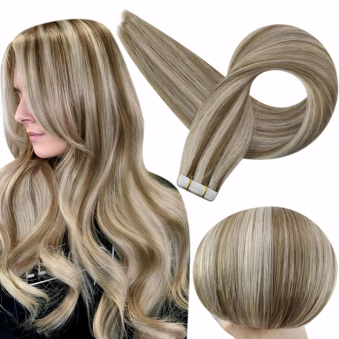 Full Shine Tape in Blonde Hair Extensions Tape in Extensions Human Hair Color 8 Ash Brown Highlighted 60 Platinum Blonde Hair Extensions Tape in Real Hair 50 Gram Straight Remy Hair for Women 20 Inch