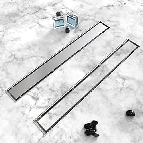 HTOH Linear Shower Drain 12 Inch(Brushed Nickel), 2 in 1 Tile Shower Drain, 304 Stainless Steel Linear Drain with Tile Insert Grate,Adjustable Feet,Hair Filter
