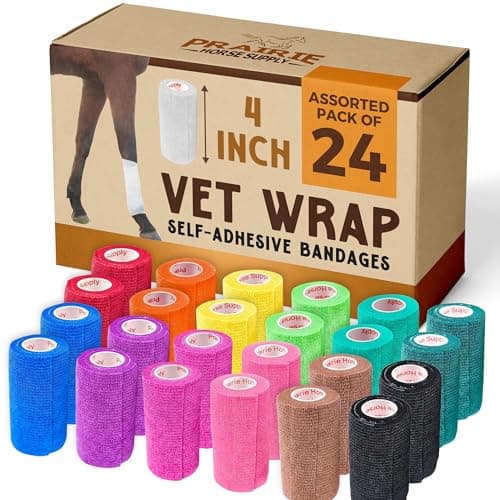 Prairie Horse Supply 24 Rolls Assorted Self Adhesive Bandage Wrap 4 Inch Elastic Cohesive Vet Tape for First Aid, Medical, Sport & Animals Wound