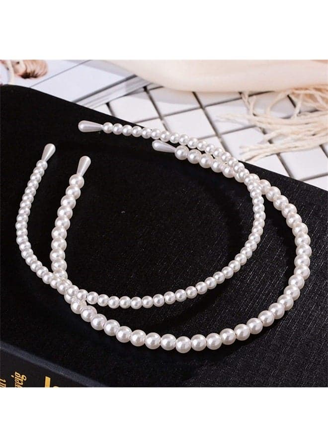 2pcs Simple Design Pearl Headbands for Women Wedding Party Bridal Hair Hoop Elegant Hair Hoop