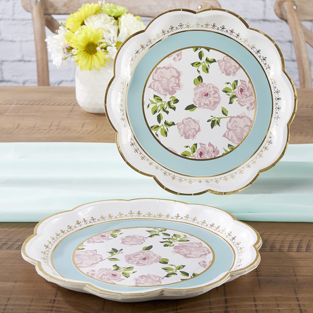 Kate Aspen Vintage Floral Tea Party 9 In Premium Floral Paper Plates Blue Set of 16 One Size 28590NA