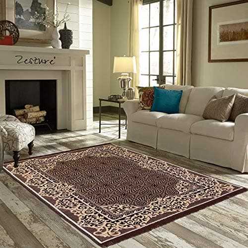 Zesture Bring Home Premium Chenille Traditional 5D Flat Weave Motif Design Multipurpose Area Rug and Carpet (Brown)