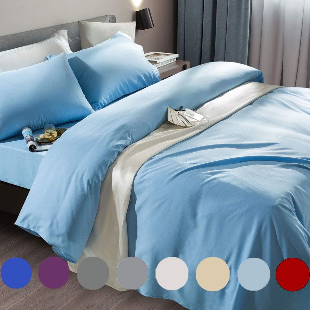 SONORO KATE Bed Sheet Set Super Soft Microfiber 1800 Thread Count Luxury Egyptian Sheets Fit 1824 Inch Deep Pocket Mattress Wrinkle4 Piece Lake Blue Twin