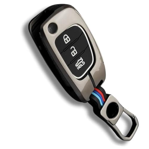 CLOUDSALE Premium Metal Car Key Case Cover Compatible with Creta/Venue/Aura/i20 /Grand i10 Nios/Xcent 3 Button Flip Key with Rope Chain