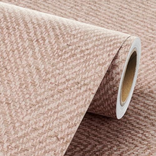 Livelynine Pink Fabric Wallpaper Stick and Peel Faux Grasscloth Blush Pink Peel and Stick Wall Paper for Bedroom Girls Room Bathroom Girly Sticky Contact Paper for Cabinets Walls Fridge 17.5x78.8