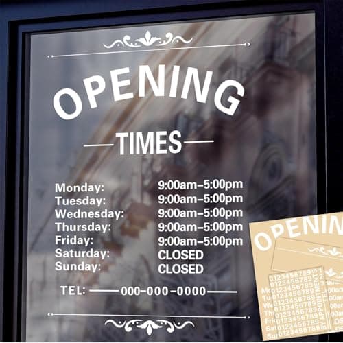 Business Hours Window Decal Business Hours Sign for Glass Door Changeable Store Hours Signs Decals Open Closed Signs Decal for Business Coffee Shop Salon Office Outside Hours of Operation Decor (White)