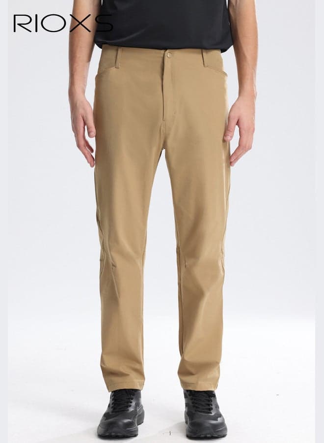 Men's Quick-Dry Cargo Pants, Summer Khaki Outdoor Tactical Pants, Polyester Straight Leg Trousers with Multiple Pockets, Lightweight Breathable Hiking Pants for Men, Spring Autumn Casual Travel Pants