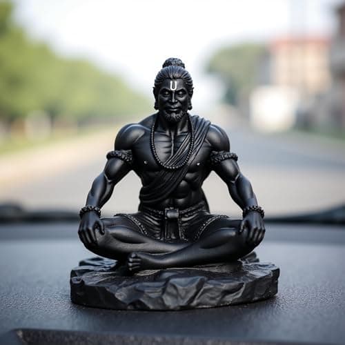 UNOVATE Lord Hanuman Idol for Car Dashboard, Home, Office Desk Hanuman Murti for Peace, Positivity, Good Luck, Success, and Prosperity Black Matte Finish,Resin,10 Cm,8 Cm