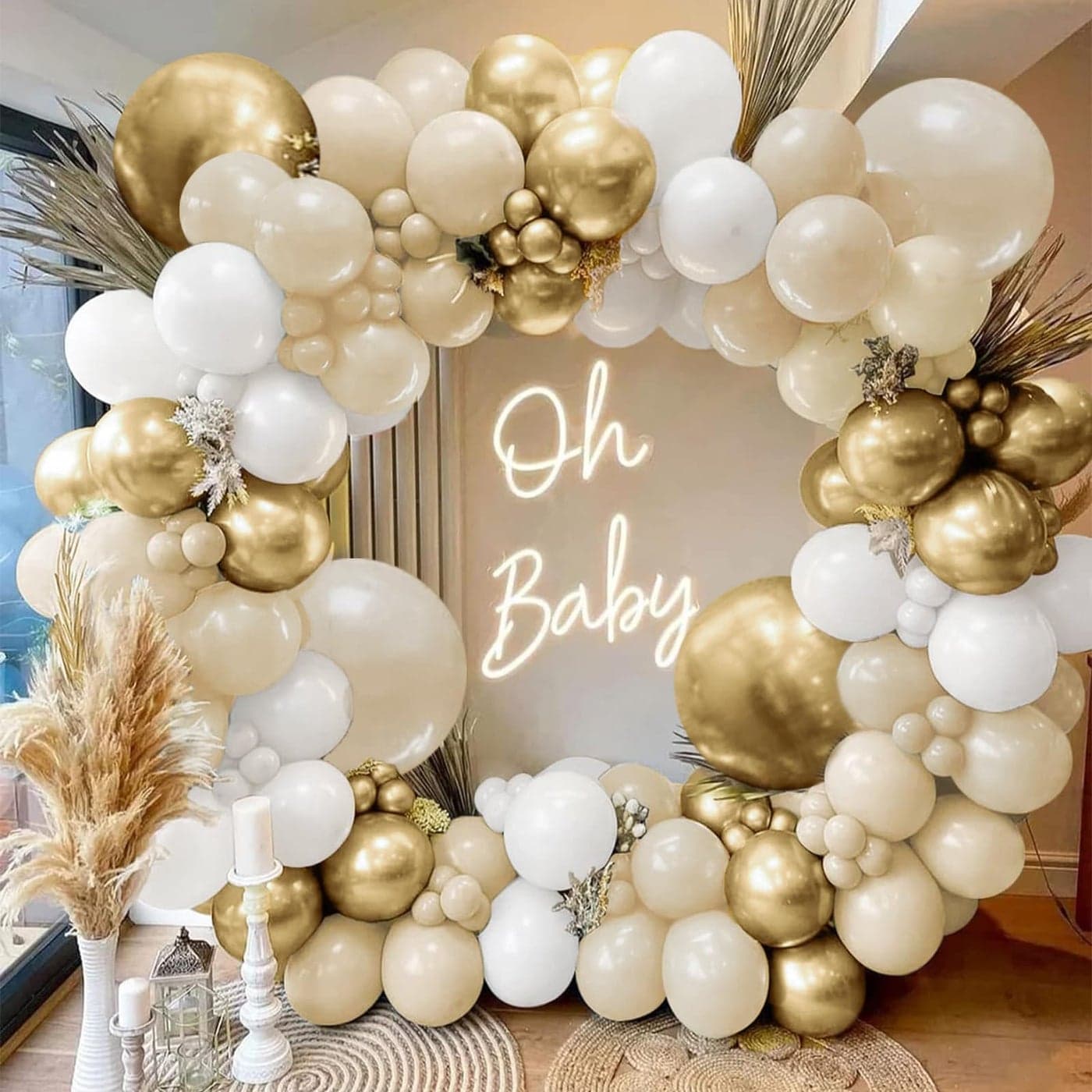 Sand White Gold Balloon Arch Kit White Beige Chrome Gold Balloons Cream Balloons Metallic Gold Balloon for Boho Neutral Wedding Bridal Shower Birthday New Year Decorations