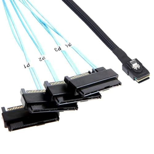 ADCAUDX Mini-SAS to SAS Cable: 0.5M SFF-8087 to SAS SFF-8087 to SFF-8482 x4 with SATA-Power Adapter Cable (1.6FT)