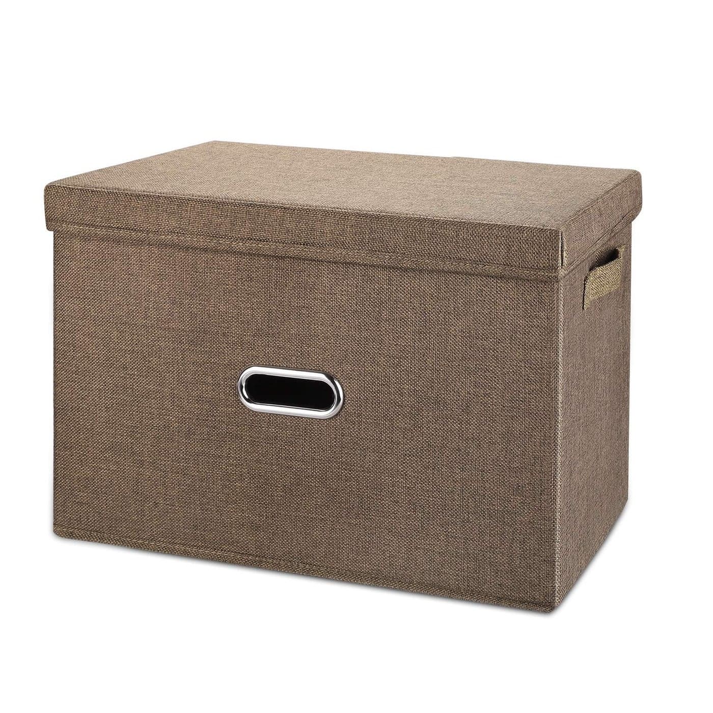 Valease Linen Fabric Collapsible Storage Bins with Removable Lids and Handles Washable Storage Box Containers Baskets Cube with Cover for BedroomClosetOfficeLiving RoomNursery Coffee Medium