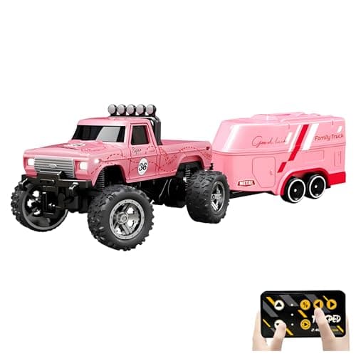 Flashstar Mini Rc Truck 164 Scale Monster Truck Remote Control Car with Lights 24Ghz Remote Control SpeedSteering Adjustable Pink