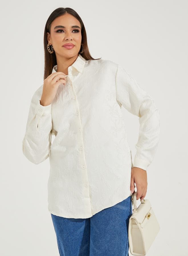 Jacquard Longline Buttoned Shirt with Full Sleeves