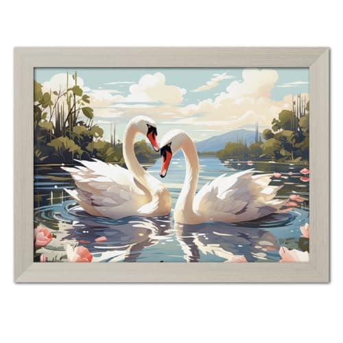 TenorArts Swan Love Birds Photo Frame Vastu Positivity Lucky Couple Art Framed Aesthetic Wall Painting With White Wooden Texture For Living Rooms Office Bedroom-Wall Paintings/Hangings (12 X 9Inches)