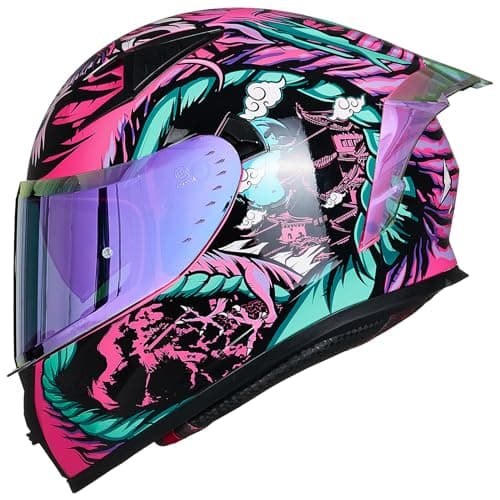 ILM Motorcycle Helmet Full Face with Pinlock Compatible Clear&Tinted Visors and Fins Street Bike Motocross Casco DOT Model Z501(Legend Pink, Large)