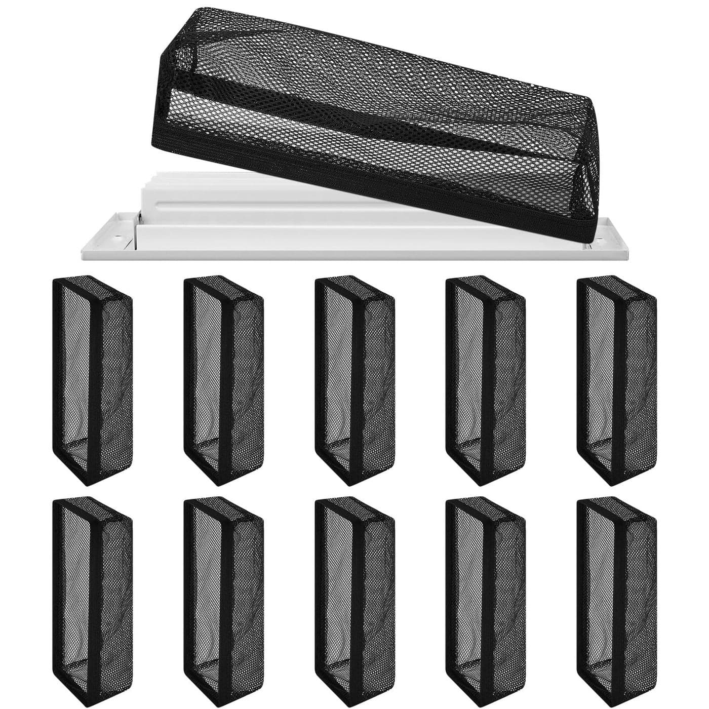 Zonon 12 Pcs 4 x 10 Inch Floor Register Cover Trap Vent Screen for Home Vent Mesh Elastic Band Filter Floor Register Trap Keeps Pet HairFood OutBlack