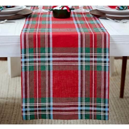 Solino Home Table Runner 90 Inches Long 100 Pure Linen Red Tartan Plaid Table Runner 14 x 90 Inch for Dining Madras Holiday Plaid
