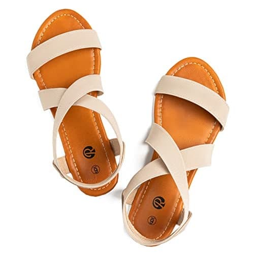 Rekayla Elastic Ankle Wrap Flat Sandals for Women New Beige Size 075