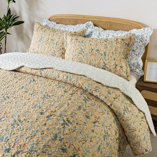 HoneiLife Queen Quilt Bedding Sets - Floral Quilt Bedding Sets 3-Piece 90x96, Microfiber Bedspreads Fall&Winter Coverlets for Queen Bed