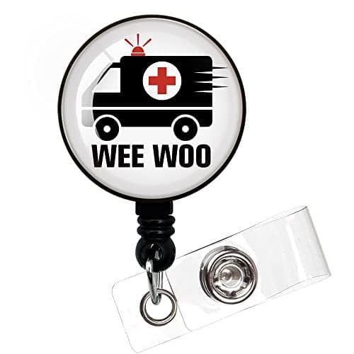 Wee Woo,Funny Badge Reel,Retractable ID Card Badge Holder with Alligator Clip,Hospital Badge,Nurse Badge Reel,Medical MD RN Nurse Badge ID,Suitable for Nurses,Doctors,Nursing Students