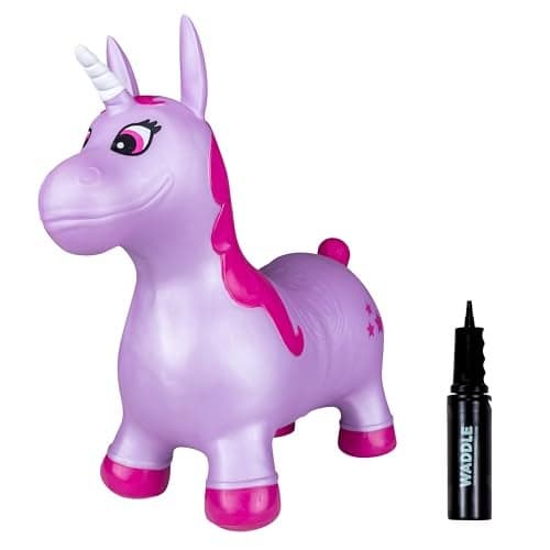 Waddle Bouncy Animal Hopper Inflatable Hopping Animals Indoors and Outdoors Fun Pump Included Riding Toys for Boys and Girls Ages 2 Years and Up Purple Pink Unicorn