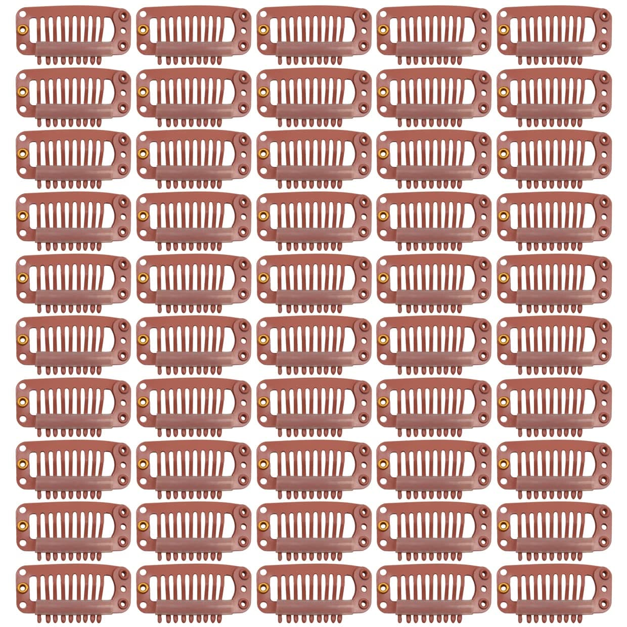 50 Pcs Hair Extension Clips 32mm 9teeth Wig Clips Metal Snap Hair Clips with Rubber Silicone Back for Wigs Hairpiece Accessories DIY Clips Light Brown