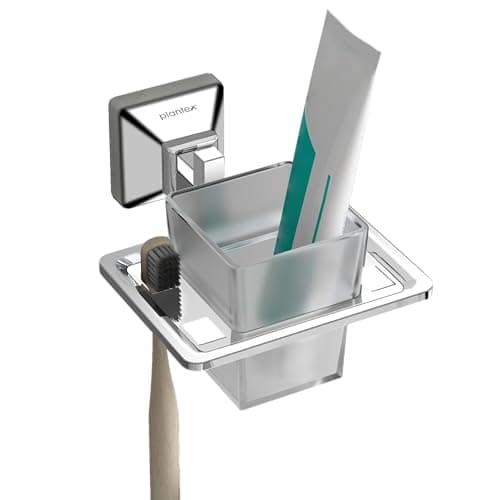 Plantex 304 Grade Stainless Steel Tooth Brush Holder/ABS Tumbler Holder/Tumbler Stand/Bathroom Accessories - Squaro (Chrome)