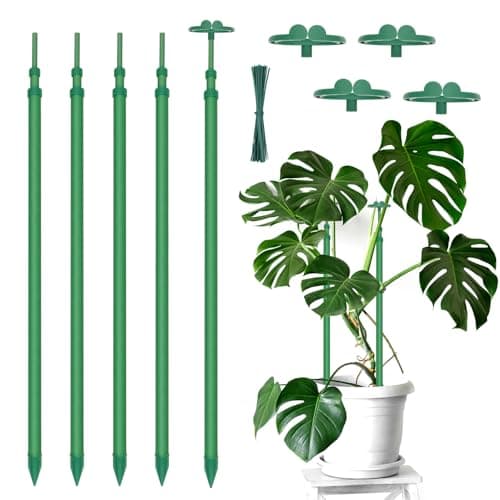 Extendable Plant Stakes, Length Scalable from 17.9IN to 42.3IN Plant Support Stake, Orchid Sticks with Clips for Indoor Outdoor,Garden Stakes for Plant,Tomato,Vegetables,Monstera,Vine - 5Pack