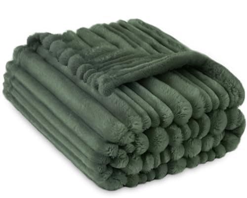 HOMRITAR Baby Fleece Blanket 30x40 Inches Soft Fluffy Plush Swaddle for Infant Toddler Reversible Striped Crib Blanket Nursery Dcor Travel Essential Forest Green