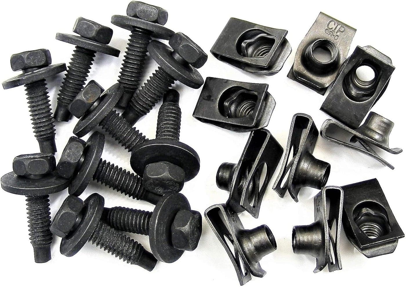 Retro-Motive Body Bolts & U-nut Clips - 5/16" x 1-3/16" Long - 1/2" Hex - 10 Pieces Each