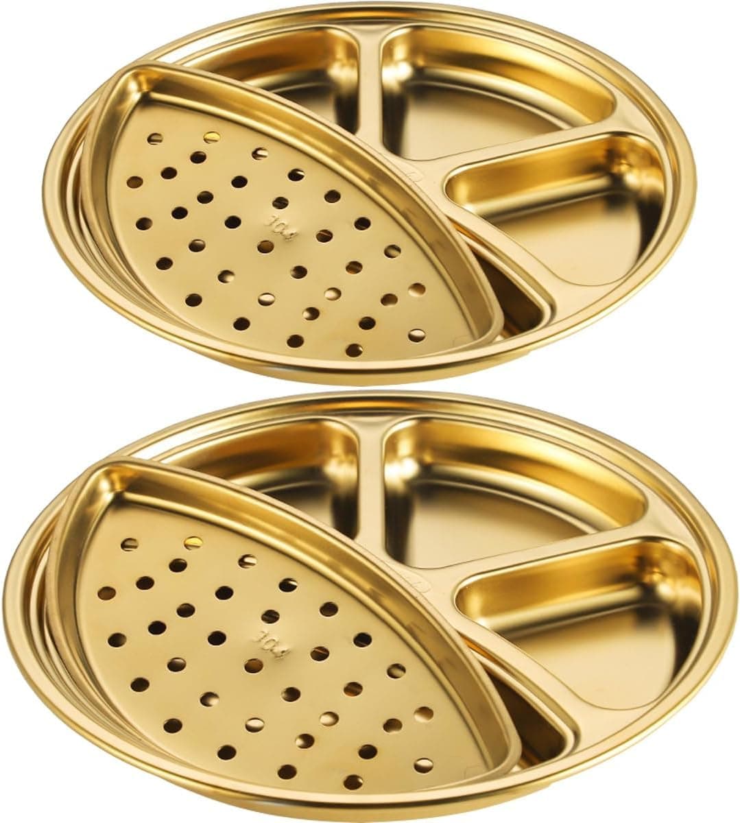 Crega Gold Stainless Steel Serving Tray with Compartments, Dinner Plate, Divided Serving Dish & Steel Plate, Multipurpose Gold Tray for Kitchen & Dining, Dinner Parties, Snacks & Everyday Use