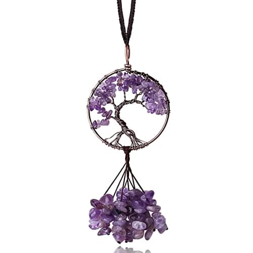 MAIBAOTA Crystal Hanging Ornament Round Amethyst Decor Tree of Life Spiritual Room Wall Decor Purple Cute Car Rear View Mirror Hanging Accessories for Women