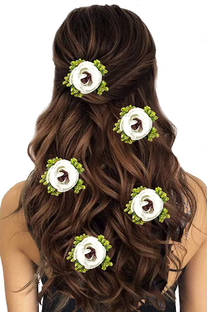 Hair Flare Women Attractive Royal Look Artificial Rose Flower Bridal Wedding Hair Accessories/Hair Pins/Juda Pins for Women and Girls- White, 2255