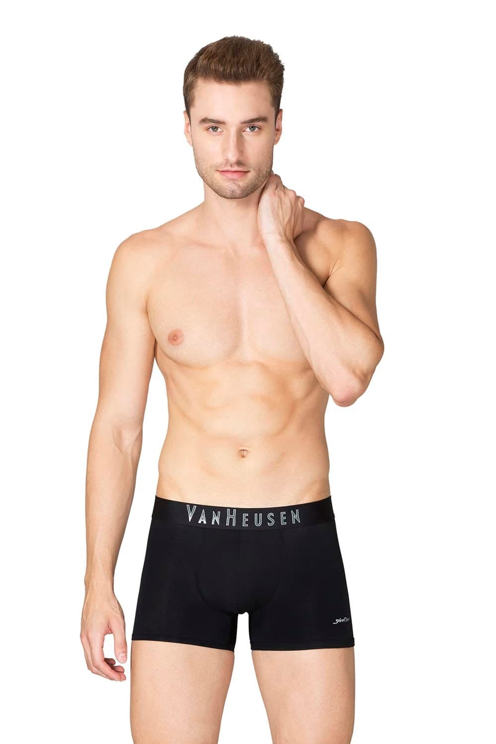 Van Heusen Men Breathable AIR Series Active Trunks - Polyamide Elastane - Swift Dry, High Stretch Mesh_40047_Pure Black01_S Pure Black