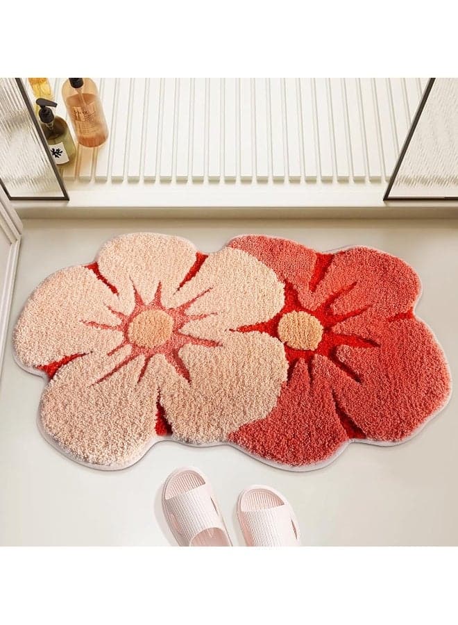 Bath mat, soft thickened microfibre lovely flowers bathroom rug, absorbent quick drying non-slip bathtub floor mat, machine washable