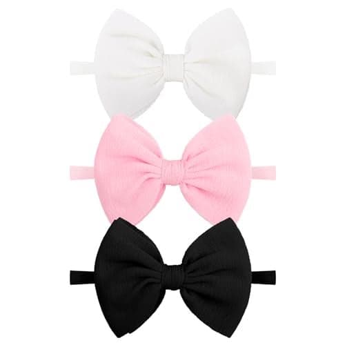 Lanmerry Black Baby Bow White Nylon Headband Bows Baby Girls Hair Accessories Toddler Newborn Hair Accessories Pink Baby Bow Infant Headband 3Pcs