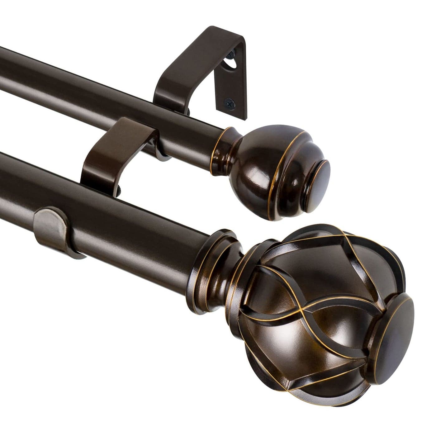 KAMANINA 1 Inch Double Curtain Rods 72 to 144 Inches 612 Feet Telescoping Heavy Duty Drapery Rod for Windows 66 to 120 Netted Texture Finials Antique Bronze