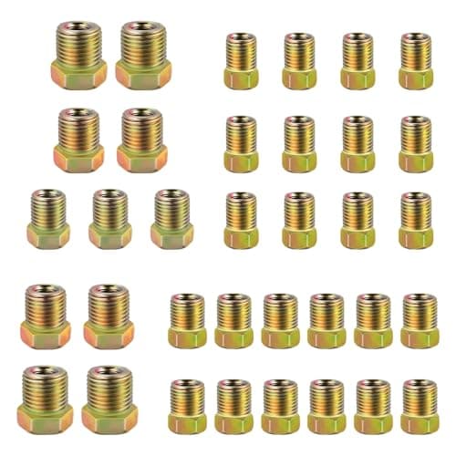 35PCS Threads Brake Line Fittings Brass Brake Line Fittings Assortment Kit 3/16" and 1/4"Inverted Flares Brake Line Tube Nuts Kit