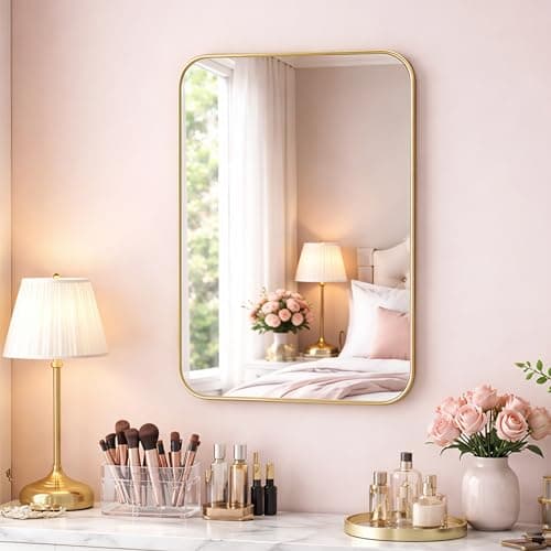 Rousrie Premium Glass Mirror with Golden Frame for Bathroom, Living Room, Washbasin | Wall Mirror for Home Wall Mounted | Size - 18 by 12 Inches