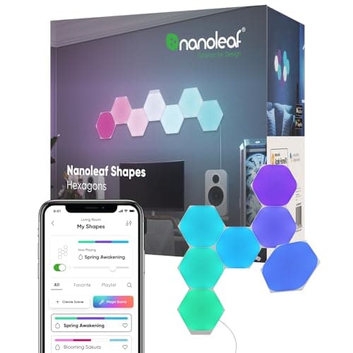 Nanoleaf Shapes Hexagon Smart Light Panels, RGBW Wall Lights for Gaming Room & Modern Decor, 16 M+ Colors, Music Rhythm Sync, Works with Alexa, Google Assistant (7 Pack)