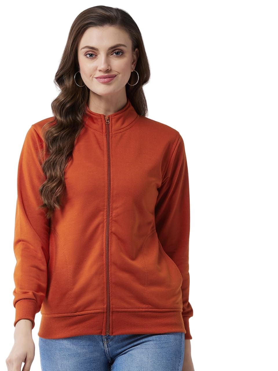 Pivl Full Sleeve Solid Women Sweatshirt_Rust, L