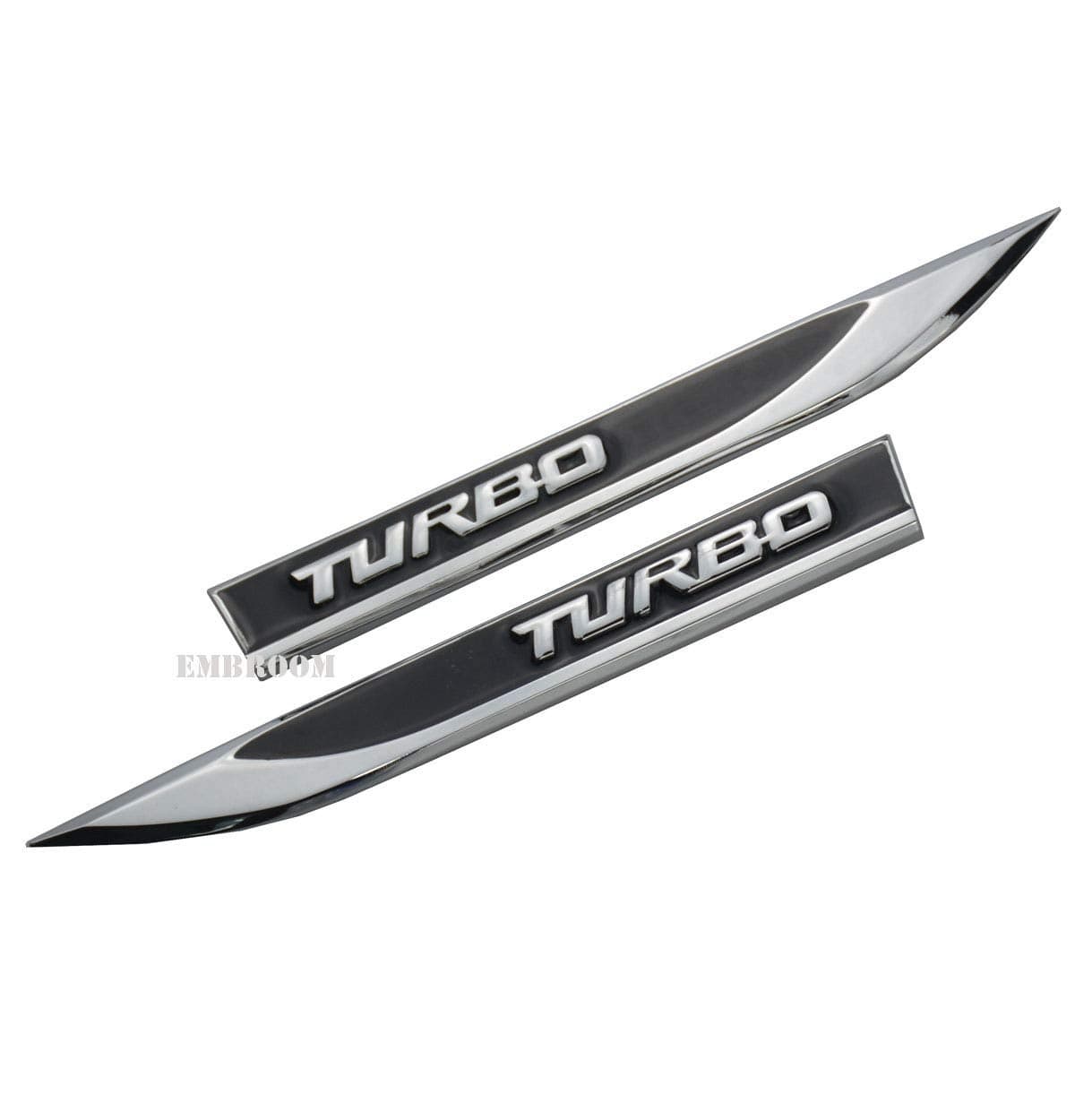 EmbRoom 2pcs Turbo Car Emblems Universal 3D Metal ChromeBlack Car Side Fender Rear Trunk Emblem Badge Sticker Decals Replacement