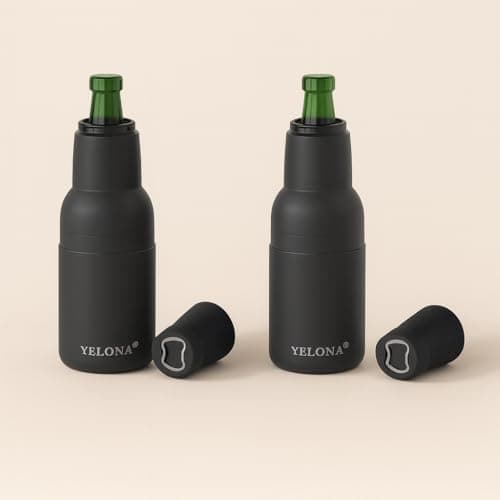 YELONA Frosty Beer Bottle/Can Cooler Insulated Stainless Steel with Bottle Opener for 330ml & 500ml Cans & 330ml Pints (Black-Pack of 2)